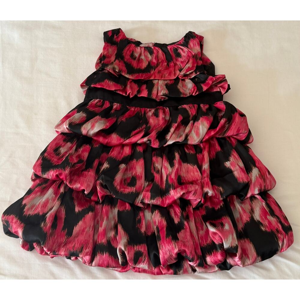 Little77 Girls Baby Pink / Red Black Layered Ruffled Dress Sz 3-6 Months Zipper